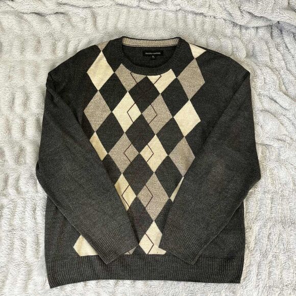Tricots St Raphael Sweater Mens XL Gray Argyle Knit Pullover Classic Grandpacore - Picture 1 of 8